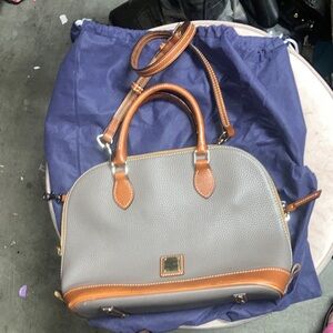Dooney & Bourke Gray and Tan Women's Satchel Handbag - Classic Pebble Leather